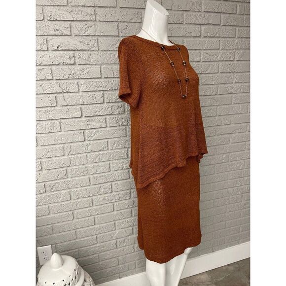 Bluivy Women Brown Asymmetric Hem Knit Drawstring Waist 2 Pcs Skirt Set Size S N - Picture 5 of 11
